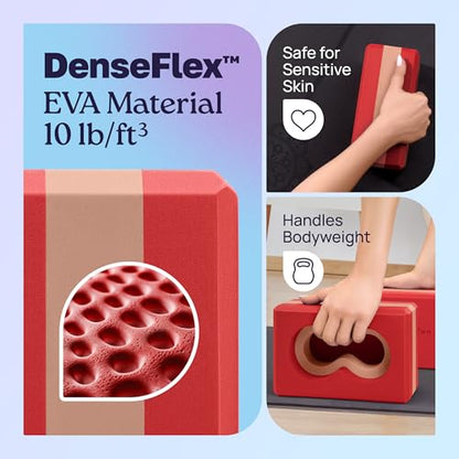 Deep-Zen® Yoga Blocks Wrist Support; Yoga Blocks 2 Pack with Knee Pads and Strap to Put Less Weight on Wrists; Durable, Versatile Yoga Brick Exercise Block Set, Blocks Yoga - color: Red