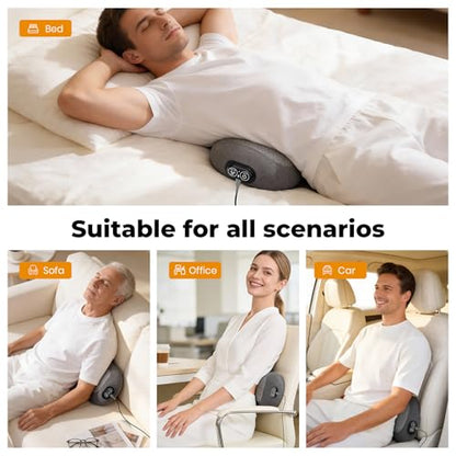 3 in 1 Lower Back Massager, Triple Fusion Back Massager with Heat, Vibration and Stretch, Lumbar Support Pillow with Ergonomic Memory Foam for Bed and Chair (Grey) - color: Grey