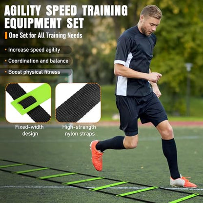 MUROZA Agility Ladder, Agility Speed Training Equipment Set, 20ft Speed Ladder, 12 Soccer Cones, 4 Hurdles, Jump Rope, Running Parachute, Soccer Football Basketball Training Equipment Accessories - color: Green