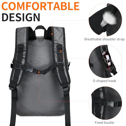 Small Hiking Backpack Travel Lightweight Hiking Packable Daypack Water-Resistant Foldable Backpacks 15L for Travel Women Men Camping (Grey) - color: Grey, size: 15L
