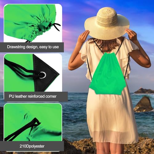KUUQA 12 Pcs Drawstring Backpack Bags String Backpack Bulk Sport Gym Sack Bags for Traveling and Storage (Dark Green) - color: Dark Green