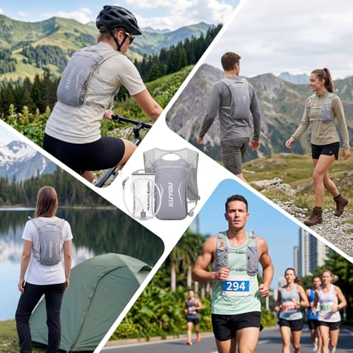KUYOU Running Vest for Women & Men, Lightweight Hydration Backpack with 2L Water Bladder, Water Backpack for Trail Running, Hiking, Cycling & Marathon - color: Grey