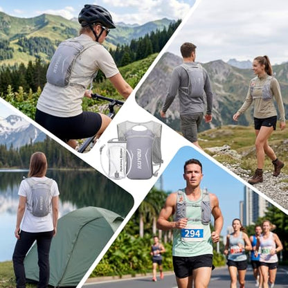 KUYOU Running Vest for Women & Men, Lightweight Hydration Backpack with 2L Water Bladder, Water Backpack for Trail Running, Hiking, Cycling & Marathon - color: Grey
