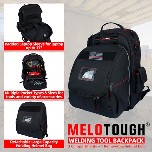 MELOTOUGH Welding Tool backpack for Tools and Helmet Extreme Gear Pack with Large Capacity Helmet Holder Luggage Storage Bag (Black) - color: Black Welding Backpack