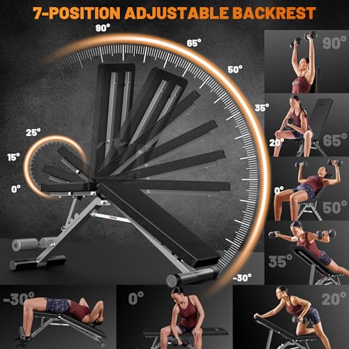 Folding Weight Bench, Workout Bench with Multiple Adjustable Positions, 880 lbs Capacity - color: Black