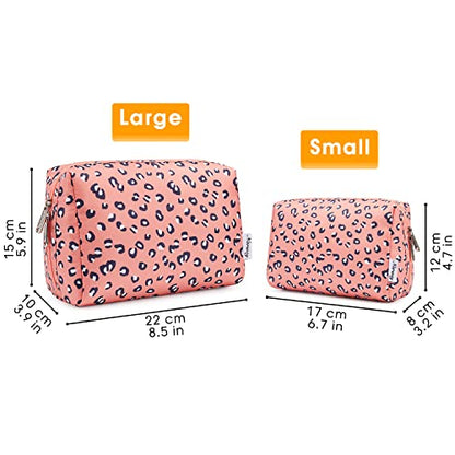 Narwey Cute Cheetah Makeup Bag Travel Cosmetic Bag Organizer Toiletry Bag Make Up Bags with Compartments for Women Girls (Large, Leopard) - color: Leopard, style: Large
