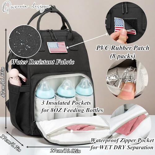Diaper Bag Backpack for Dad and Mom with USB Charging Port Stroller Straps and Insulated Pocket,army military Travel Nappy Backpack for Daddy/Mommy (Black) - color: Black