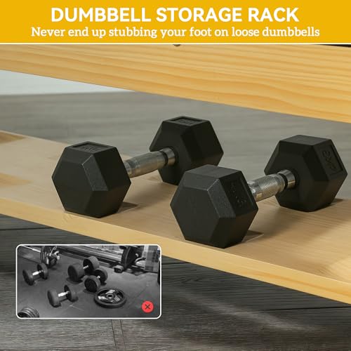 Soozier Adjustable Weight Bench with Dumbbell Rack, Wooden Workout Bench, Flat or Incline Bench for Home Gym Weight Lifting Training - color: White