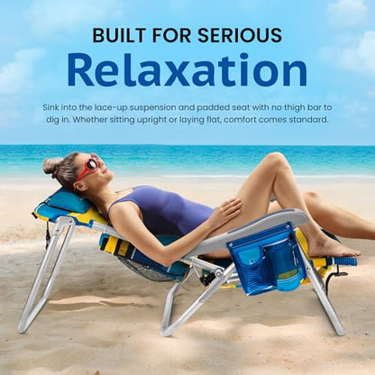 Homevative Cooler+ Folding Backpack Beach Chair with 5 Positions, Towel bar, XL Cooler Pouch, Storage Net, Cup and Phone Holder, Sunshine, 2 Pack - color: Sunshine