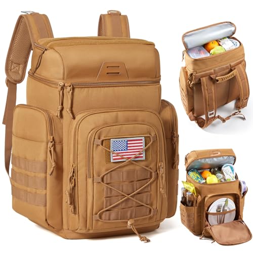 TOURIT 30L (42 Cans) Tactical Cooler Backpack – Military-Grade Insulated Cooler Bag with 16H Ice Retention, Leakproof Multi-Pocket Picnic Backpack for Camping & Hiking, Featuring DIY Hook & Loop Panel - color: Solar Yellow