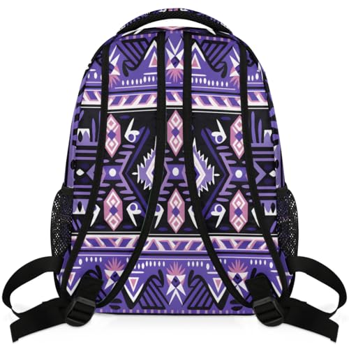 Kids School Backpack Purple Ethnic Aztec Geometric Large Bookbag for Elementary Students Boys Girls Lightweight Travel Casual Daypack Water Resistant Outdoor Hiking Sport Rucksack - color: Purple Ethnic Aztec Geometric