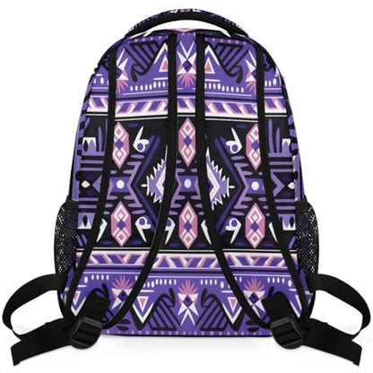 Kids School Backpack Purple Ethnic Aztec Geometric Large Bookbag for Elementary Students Boys Girls Lightweight Travel Casual Daypack Water Resistant Outdoor Hiking Sport Rucksack - color: Purple Ethnic Aztec Geometric