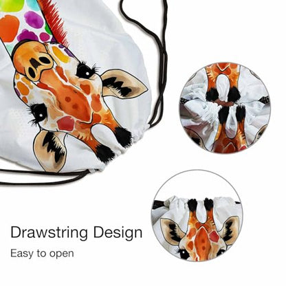 Watercolor Giraffe Drawstring Backpack Colorful Necks Rainbow Drawstring Bags for Beach Swim Swimming Pool - color: Giraffe