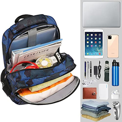 Jiefeike Laptop Backpack for Men, Large Travel Backpack TSA Friendly Anti Theft Backpacks Water-Resistant Bag Daypack for Work, 17.3inch Approved Computer Bookbag & Notebook - color: Camo-blue