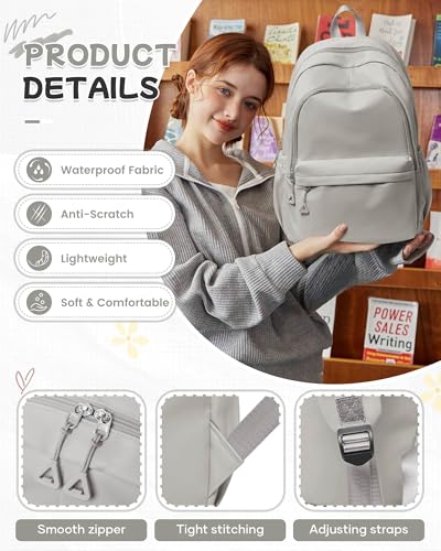 Small Grey Backpack for School Women Girls, Waterproof Bookbag Cute High School Backpack for Men Teen Boys, Lightweight Travel College Back Pack Mochilas Escolares para Casual Daypack - color: A0-grey