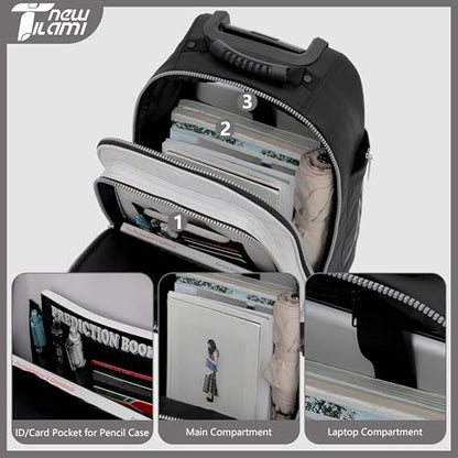 NEW TILAMI 19 Inch Rolling Backpack 360°rotating Universal Wheel, Large Organizer Compartments, Adjustable Handle, Carry on for School Students Business Travel, Pure White - color: Pure White