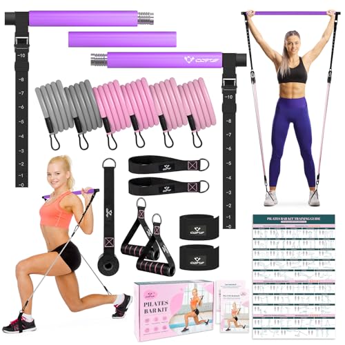 COFOF Pilates Bar Kit with Resistance Bands, Multifunctional Yoga Pilates Bar with Heavy-Duty Metal Adjustment Buckle, Portable Home Gym Pilates Resistance Bar Kit for Women Full Body Workouts - color: Purple