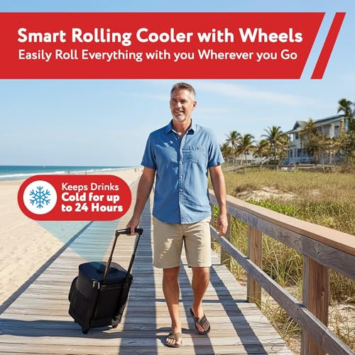 Ultra Compact Cooler Smart Cart with Wheels - Collapsible Insulated Cooler Bag - Foldable Travel Cooler 36 Cans - Leak Proof Trolley - Black - color: Black