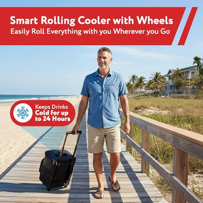 Ultra Compact Cooler Smart Cart with Wheels - Collapsible Insulated Cooler Bag - Foldable Travel Cooler 36 Cans - Leak Proof Trolley - Black - color: Black