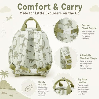 Bluboon Toddler Backpack for Girls Boys 2-4 Cute 12" Preschool Kindergarten Backpacks Kids Daycare Bags School Travel (Green Dino Beige, Age 2-4 (12" H not Fit A4 Folder)) - color: Green Dino Beige, size: Age 2-4 (12" H not Fit A4 Folder)
