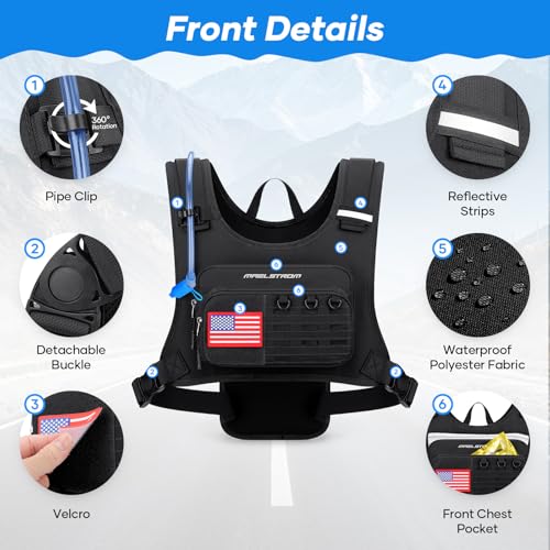 Maelstrom Hydration Vest with 2L Water Bladder Backpack for Running Hiking | Chest Pack, BPA-free, High Flow Bite, Reflective Stripe, Helmet Buckle, Detachable, Breathable Pad, for Cycling, Marathon - color: Black