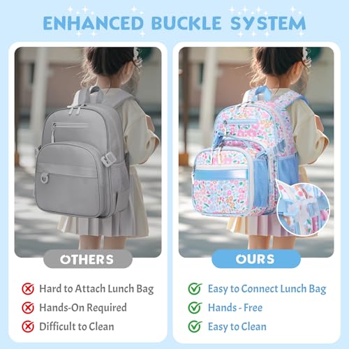 Toddler Backpack for Girls Ages 5-8, 3PCS Girls Backpack with Lunch Bag & Pencil Case - 15inch Kids School Bookbag for Preschool Kindergarten Elementary School (Flowers) - color: Flowers