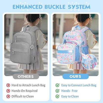 Toddler Backpack for Girls Ages 5-8, 3PCS Girls Backpack with Lunch Bag & Pencil Case - 15inch Kids School Bookbag for Preschool Kindergarten Elementary School (Flowers) - color: Flowers