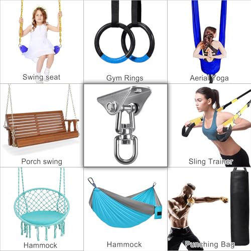 SELEWARE Stainless Steel Swing Hangers Heavy Duty Ceiling Swing Mounts Free Swivel Swing Hooks Swing Hardware Kits for Yoga Swing Hammock Chair Porch Swing Sets Heavy Bag 1000 LB Capacity Each 2 Pack - color: Silver2 - 360° Swing Hanger ( 2 Pack )