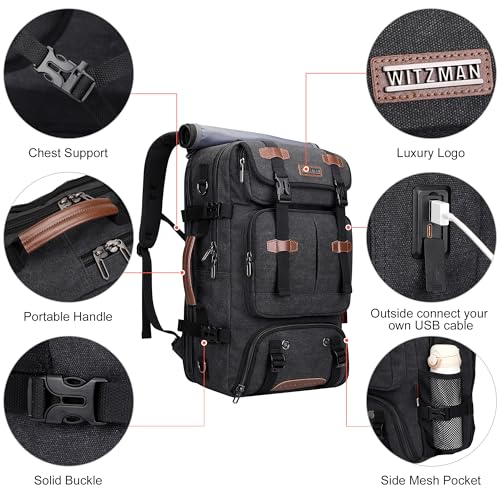 WITZMAN Travel Backpack for Men 40L Large Carry-on Airline Approved Convertible 3 in 1 laptop Bags Fit 16 inch(A8013 Black) - color: Black