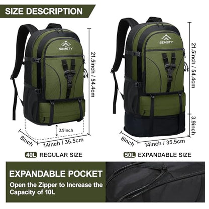 40L/50L Expandable Hiking Backpack for Men and Women, Travel Camping Backpack Flight Approved - color: 40l+10l Green