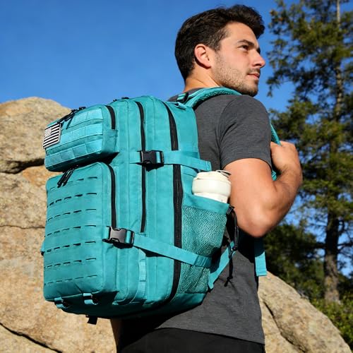 Military Tactical Backpack 45L/25L 3 Day Assault Pack Molle Daypack Hiking Backpack for Men and Women - color: Lakeblue, size: 45L
