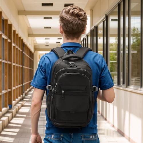 Aesthetic Daypack Backpack, Water-Resistant 15.6" Laptop Backpack for Women and Men, Featuring Touch-Fastener and Anti-Theft Pockets (Black) - color: Black