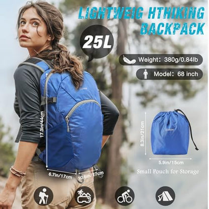 G4Free Hiking Backpack with Thickened Back Panel Packable 25L Lightweight Foldable Travel Daypack for Men Women(Blue) - color: Blue