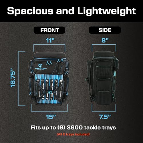 Evolution Fishing Drift Series Tackle Backpack, Outdoor Rucksack w/ 6 Fishing Tackle Trays, Heavy Duty - color: Blue, size: 3600