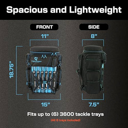 Evolution Fishing Drift Series Tackle Backpack, Outdoor Rucksack w/ 6 Fishing Tackle Trays, Heavy Duty - color: Blue, size: 3600
