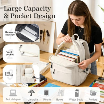 Middle School Backpack For Men Women Simple Backpack For College Students Aesthetic High School Bag Waterproof Bookbag For Teens Girls Boys（Beige） - color: A3-beige