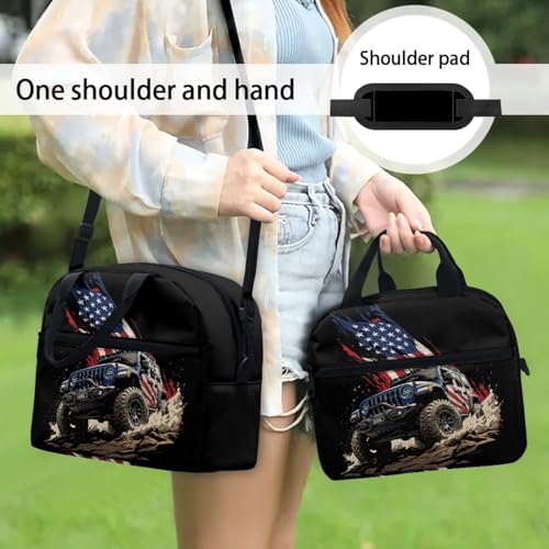 3PCS Backpack USA Flag Car 3 In 1 Bookbag Set with Lunch Box Pencil Case 17 Inch Travel Laptop Daypacks for Middle High School Students - color: Usa Flag Car