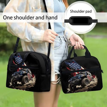 3PCS Backpack USA Flag Car 3 In 1 Bookbag Set with Lunch Box Pencil Case 17 Inch Travel Laptop Daypacks for Middle High School Students - color: Usa Flag Car