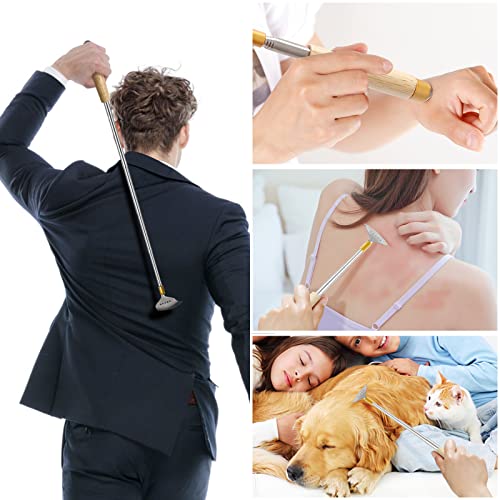 Best Telescoping Back Scratcher, Back-Scratcher for Women Men Kids with Wood Handle, Steel Massage Roller, Wide Claw, Handheld Head Scratcher Back Massager Extend Up to 24Inch - color: Natural Wood, size: 1 Count (S-24")
