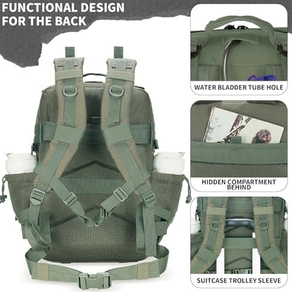 55L Tactical Backpack Heavy Duty Military Rucksack Molle Backpack 3 Day Assault Pack for Work Outdoors - color: Green
