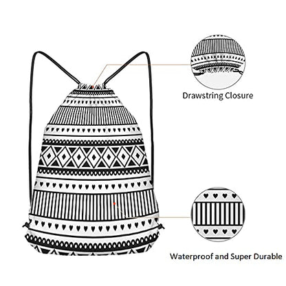Ethnic Pattern Drawstring Bags Backpack Bag Black And White Southwest American Aztec Heart Sport Gym Sack Drawstring Bag String Bag Yoga Bag for Men Women - color: Multi-a83