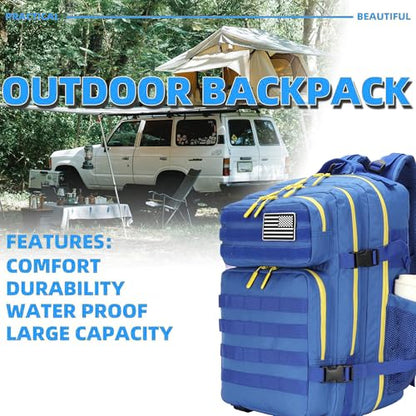 Military 45L Tactical Assault Backpack 3 day assault pack with Molle Waterproof backpack Rucksack for Tactical Backpacks - color: Blueyellow