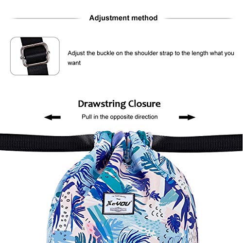 XEYOU Drawstring Sports Backpack Lightweight Gym Yoga Sackpack Shoulder Rucksack Casual Outdoor Daypack for Women and Men | Lightweight - color: Blue Leaves