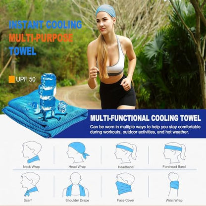 YQXCC 2 Pack Cooling Towels (47"x12"), Ice Cool Neck Towel, Soft Breathable Microfiber for Yoga, Golf, Gym, Running, Camping & Hot Weather - color: Dark Blue/Pink