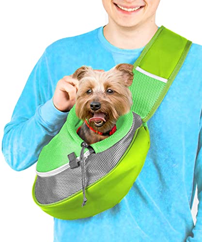 Cuddlissimo! Pet Sling Carrier - Small Dog Puppy Cat Carrying Bag Purse Pouch - for Pooch Doggy Doggie Yorkie Chihuahua Baby Papoose Bjorn - Hiking Travel Front Chest Body Holder Pack to Wear (Green) - color: Lime Green