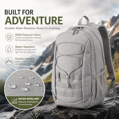 Hiking Travel Backpacks Men and Women, Lightweight Waterproof Laptop Backpack Outdoor Camping Backpack Hiking Daypack for Travel, Trekking, Work 26L (Grey) - color: Grey