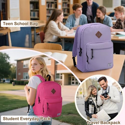 VX VONXURY Backpack for Men Women, Lightweight Kids School Bag, Classic Basic Laptop Bookbag for College Work Travel Hiking - color: Dark Pink