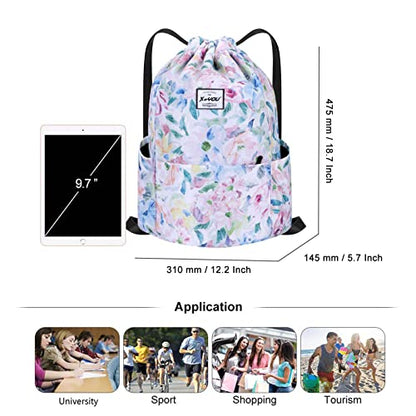 XEYOU Drawstring Sports Backpack Lightweight Gym Yoga Sackpack Shoulder Rucksack Casual Outdoor Daypack for Women and Men | Lightweight - color: Oil Painting Flowers