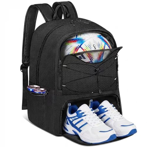 Soccer Backpack with Seperate Compartment, Water Resistant Sport Bags fit for Basketball, Volleyball, Football - color: Black 2.0