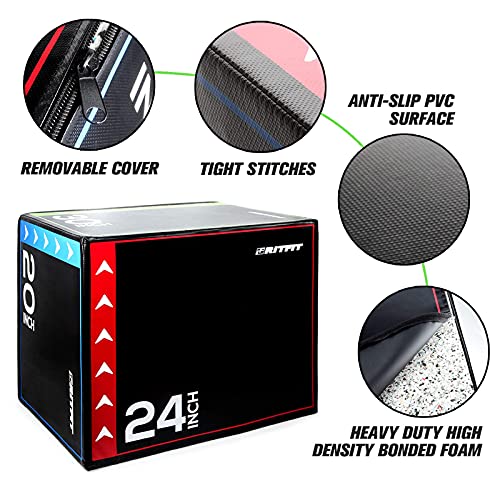 RitFit 3 in 1 Extra Firm Soft Plyo Box Foam Plyometric Box-30”x24”x20”-20"x18"x16" Heavy Duty High Density Foam Jumping Box 3 Sizes with PVC Cover,Platform for Home Gym Fitness, 440lb Weight Capacity - size: LARGE-A